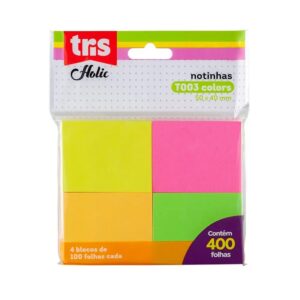 Notas Autoadesivas Colors Holic Pop T003 - Polybag C/4 Blocos x 100Folhas - Tris