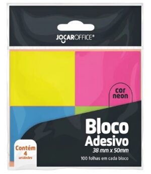 Bloco Adesivo Colorido 38Mmx50Mm Neon Com 4 Cores - Jocar Office