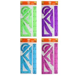Kit Geométrico De Réguas Flexível C/ 4 Pçs Escolar Leo e Leo